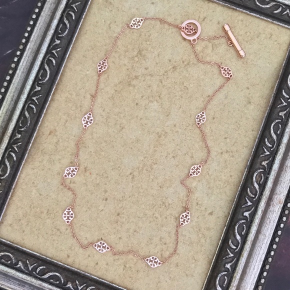 TORY BURCH • Rose Gold Toggle Logo Necklace - Picture 5 of 5